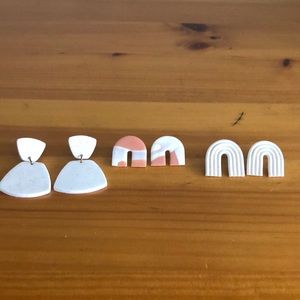 Neutral minimalist boho clay earrings in terracotta and white
